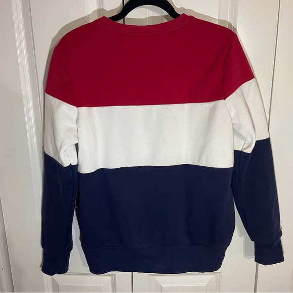 FILA Logo Colorblock Sweatshirt Pullover Red White Blue Men’s Size Small Pockets - Picture 3 of 7